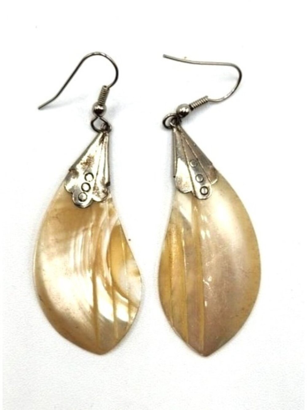 Mother Of Pearl Earrings With Silver Accent - Dangle